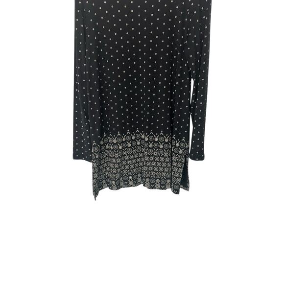 J. Jill Tunic Black Tan Crew‎ Neck Printed Soft Casual Long Sleeve Top Medium - Picture 4 of 12